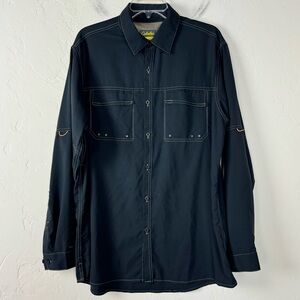 Cabela's Shirt Button Down Top‎ Collared Solid Black Vented Fishing Outdoor Hike
